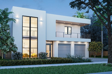 This is an example of a mid-sized contemporary house exterior in Miami.