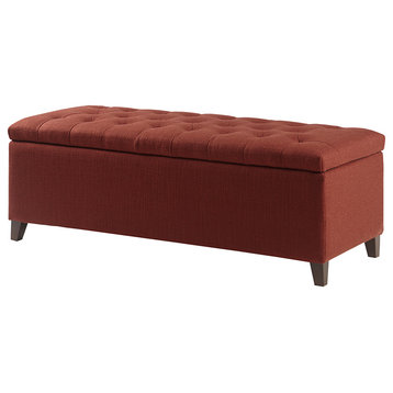 Madison Park Shandra Upholstered Soft Close Storage Bench, Rust Red