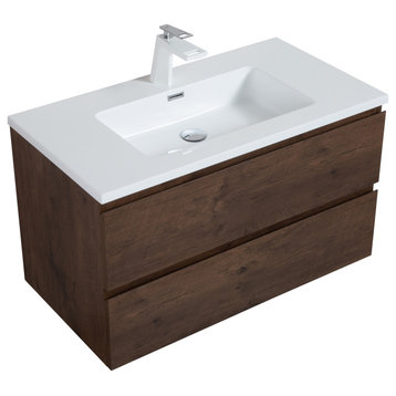 Newport Design Rose Wood Bathroom Furniture Set with Cabinet and Basin, 36"