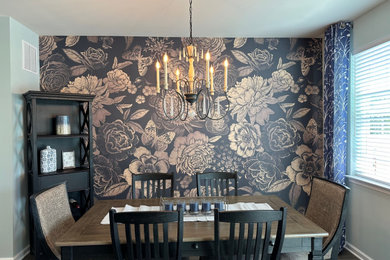 Dining room - contemporary wallpaper dining room idea in Philadelphia with blue walls