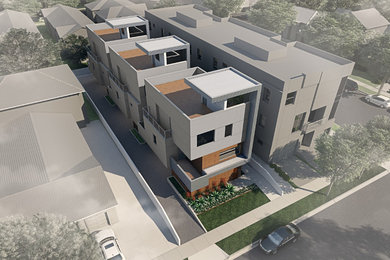 Inspiration for a modern three-story mixed siding townhouse exterior remodel in Los Angeles