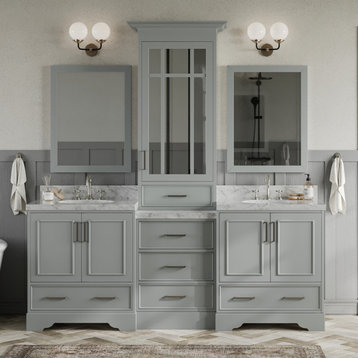 Ariel Stafford 85" Rectangle Sinks Bath Vanity Carrara Marble Espresso, Grey