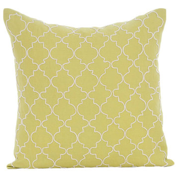 Green Lattice Trellis 26"x26" Cotton Linen Euro Pillow Shams, Green Geometric
