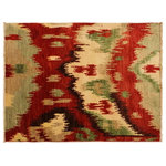 Bareens Designer Rugs - Ziegler Ikat Carmelo Red Brown Hand-Knotted Wool Rug - 3'0'' x 4'0'' - Enhance the ambiance of your home with this magnificent Persian-influenced Turkish hand-knotted rug made by skilled artisans capable of creating the most exceptional vegetable dyes and hand-spun wool. This exquisite handmade rug is a one-of-a-kind  Kafkaz, otherwise identified as Chobi, Chobi Peshawar, Oushak, or Ziegler rug. These handmade rugs are crafted in Pakistan utilizing superior-quality wool imported from Australia, New Zealand, and Korea in two types of weaves: the Persian weave and the Mori weave. This rug is meticulously crafted by hand using the finest natural vegetable dyes extracted from local plants. The artisans use a blend of hand-spun local and fine merino wool, resulting in a rug with a compelling texture, higher lanolin content, and longer staple. The artisans occasionally incorporate natural or artificial silk into the pile to enhance specific motifs. The finished product is an awe-inspiring execution of flawless design and an understated palette that exudes elegance.