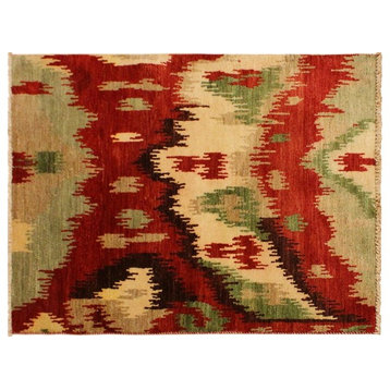 Ziegler Ikat Carmelo Red Brown Hand-Knotted Wool Rug - 3'0'' x 4'0''