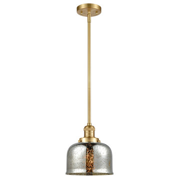 Large Bell 1 Light Mini Pendant, Satin Gold, Silver Plated Mercury