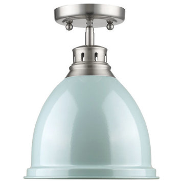 Duncan Flush Mount, Pewter With Seafoam Shade