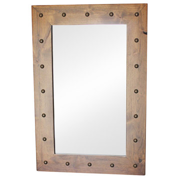 Santa Fe Stained Alder Wood Mirror With Tacks, 24"x36"