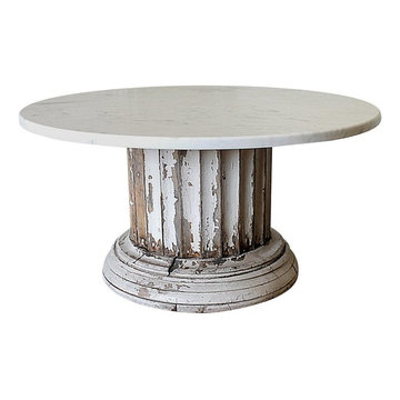 Antique Column Pedestal Dining Table Original Paint Calcutta Gold Marble Top