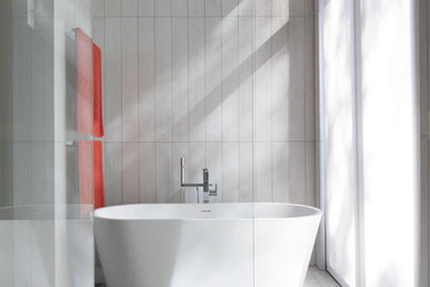 Bathroom - mid-sized modern master gray tile ceramic tile and gray floor bathroom idea in San Luis Obispo