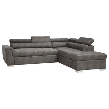 Bowery Hill Modern Microfiber Sectional Sleeper Sofa and Ottoman in Gray
