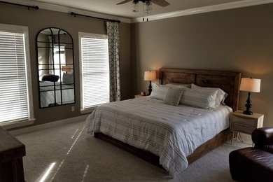 Eclectic bedroom photo in Birmingham with gray walls