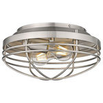 Golden Lighting - Golden Lighting Seaport 2-Light Flush Mount, Pewter/Pewter Cage, 9808-FMPW - Nautical-inspired, Seaport is a collection of industrial fixtures to create your seaside retreat. Offered in pewter and matte black, the New England style is enhanced by protective cages that shield the otherwise exposed bulbs. Created to suit the needs of many, swivel canopies allow the fixtures to be mounted on sloped ceilings. Ball joints permit a multitude of configurations. Point the metal shade down for directional task lighting or angle it out to fit a low ceiling or tight space. This flush mount is UL approved for use in a bathroom, but also works perfectly in a kitchen, living room, entry, or hallway.