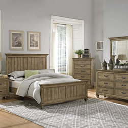 HOMELEGANCE 2298K-1 SYLVANIA CLASSIC OAK WOOD QUEEN PANEL BED - Panel Beds