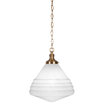 Juno 1-Light Chain Hung Pendant, New Age Brass/White Marble