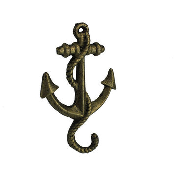 Rustic Gold Cast Iron Anchor Hook 5'', Rustic Wall Art, Decorative Cast Iron