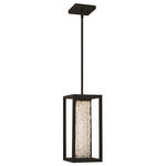 Eurofase - 7" Outdoor Led Pendant - A modern tray-like design showcases strong lines and a structured composition. The satin black framework adds to its refined style, securely harboring a speckled, clear glass panel in the center.