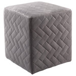 Inspired Home - Mason Velvet Brick Quilted Cube Ottoman, Gray - This ottoman's square silhouette blends effortlessly into any casual space. Free of unnecessary embellishments, our velvet cube ottoman is both a simple and functional piece. Whether used as an extra option for seating guests at your next big game screening or kick up your feet as you lounge in your recliner, this ottoman takes up minimal space. You can create a grouping of these ottomans for a statement piece that also serves as additional seating. Give comfort and warmth to your home's interior with the fun and functional cube ottoman. Add class and comfort to any space in your living room, family room or den. This piece is ideal for kids and teens bedrooms.FEATURES: