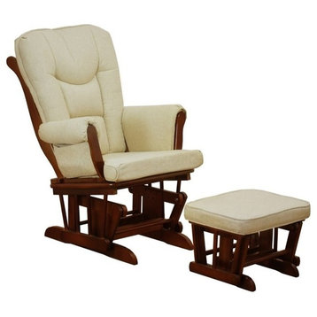 AFG Baby Furniture Sleigh Glider Chair and Ottoman in Espresso/Beige Cushion