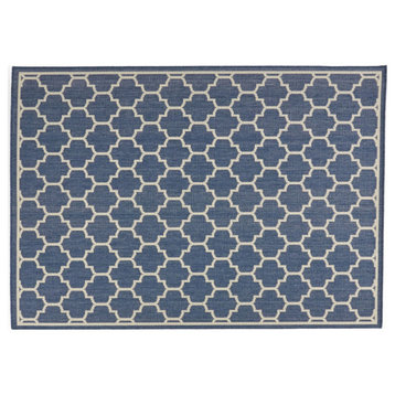 Eugene Outdoor Area Rug, Blue and Ivory, 5'3"x7'