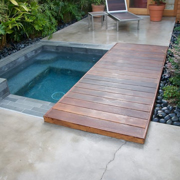 Ipe bridge connects pool area to private retreat.