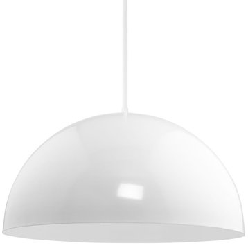 Perimeter Collection One-Light White Modern Pendant With metal Shade