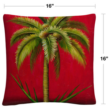 Tropical Palm I' Mid Century Red By Masters Fine Art Decorative Throw Pillow