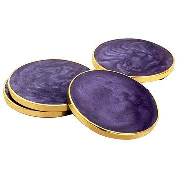 Hammered Brass Purple Coasters, Set of 4