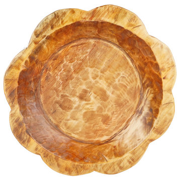 Food Safe Flower Round Wood Bowl-Serving Platter, Large