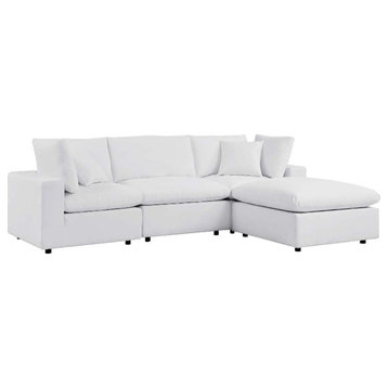 Modway Commix 4-Piece Modern Fabric Upholstered Patio Sectional Sofa in White