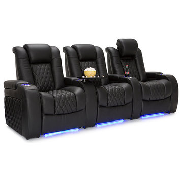 Seatcraft Diamante Home Theater Seating Leather Power, Black, Row of 3