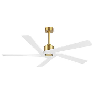 54" Reversible 5-Blade DC Ceiling Fan With Remote Control, Gold/White