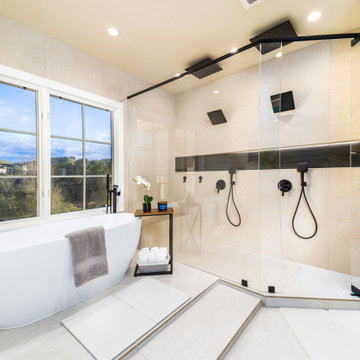 Large format tile installation for a cleaner and more modern appearance