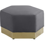 Meridian Furniture - Marquis Velvet Upholstered Set, Gray, Ottoman - Revamp your living room, den or great room with this Marquis velvet ottoman. This handsome piece features a bold contemporary look that's well at home in most modern decor themes. A well-padded top ensures total comfort for your legs while you relax. Upholstered in soft grey velvet, this piece fits in nicely with nearly any other colors in the room, and the brushed gold stainless steel base ensures its up-to-the-minute look.