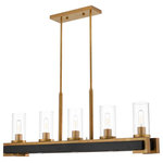 Livex Lighting - Livex Lighting Buttonwood Light Linear Chandelier, Aged Gold - Inspired by industrial and farmhouse style lighting, this beautiful aged gold with espresso faux wood five light linear chandelier is perfect in a kitchen or above a long dining table. Features three LED down lights for added ambiance.