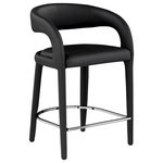 Meridian Furniture - Sylvester Faux Leather Stool, Black - Modernize your home with this Sylvester black vegan leather stool. Featuring soft and durable black vegan leather upholstery, this stool offers you a comfortable and long-lasting place to sit while you dine. It's fully upholstered, giving it a solid look that is ideal for any contemporary home. Its rounded back provides upper back support, while its semi-open design makes a fashionable decorative statement that is sure to catch the eyes of anyone who joins you for dinner.