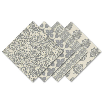 Casual Print Cotton Fabric Napkin, Set of 24, Gray