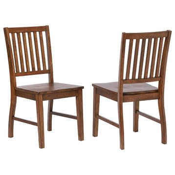 Set of 2 Dining Chair, Classic Design With Sculpted Seat and Slatted Backrest