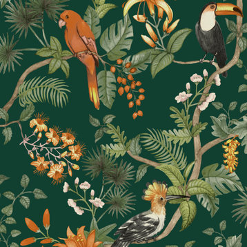 Birds of Paradise Peel and Stick Wallpaper, Green, 56 Sqft
