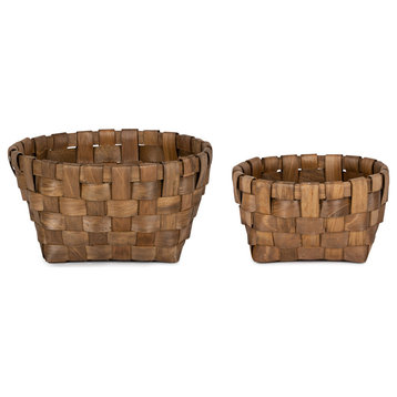 Basket, 2-Piece Set, 8.5"Lx4.5"H, 11"Lx5.5"H Wood