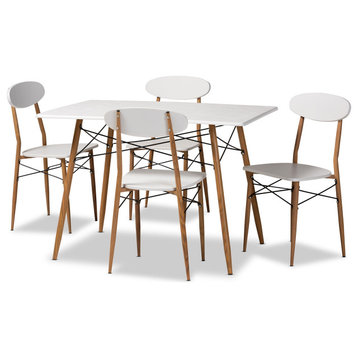 Wayne Modern and Contemporary White and Walnut Finished Metal 5-Piece Dining Set