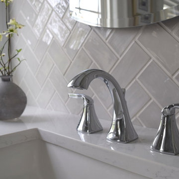Bath Remodel with Genesi Perla Subway Tile in Herringbone Pattern
