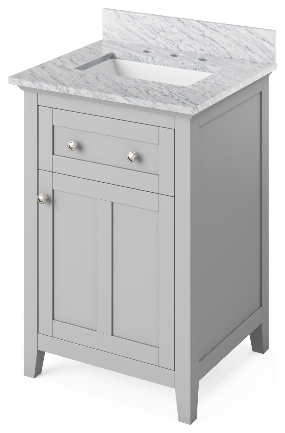 24" Gray Chatham Vanity, White Carrara Marble Vanity Transitional