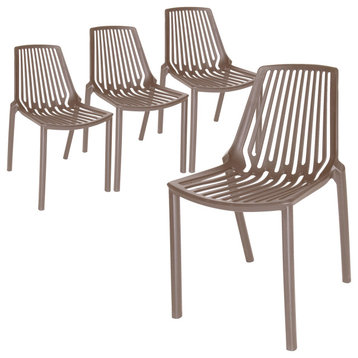 LeisureMod Acken Mid-Century Modern Plastic Dining Chair Set of 4, Taupe