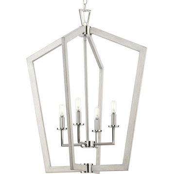 Galloway 4-Light 30" Brushed Nickel Foyer Light With Grey Washed Oak Accents