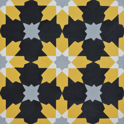 Moroccan Mosaic and Tile House - Ahfir Handmade Cement Tile, Yellow/Black/Gray, Sample - Wall And Floor Tile