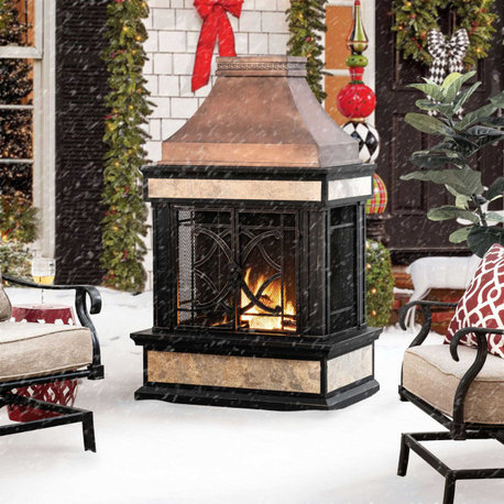 Sunjoy Wood Burning Outdoor Fireplace, Copper