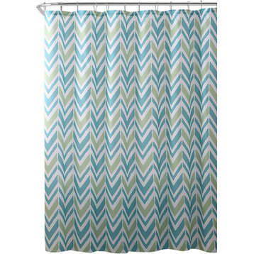Nova Embossed Fabric Shower Curtain, Pattern Geometric Design, Blue Green