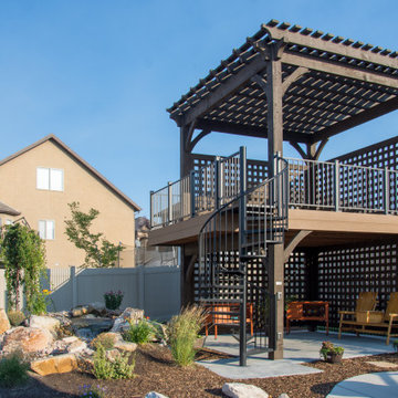 Entertainment Size | 2 Story Pergola Deck with Spiral Staircase