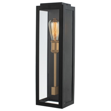 1 Light Contemporary Outdoor Wall Light by Kalco, Matte Black With Sanded Gold